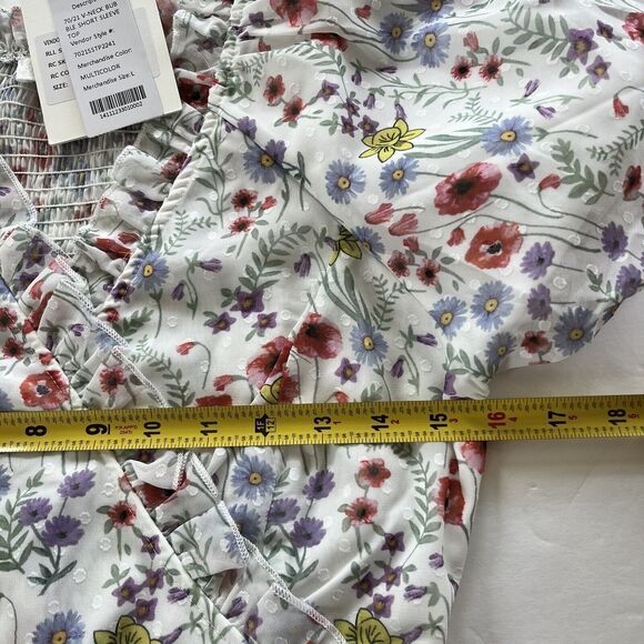 70/21 Ruffle Trim Floral Print Crop Top Womens Size Large with Puff Sleeves NWT - Picture 10 of 14